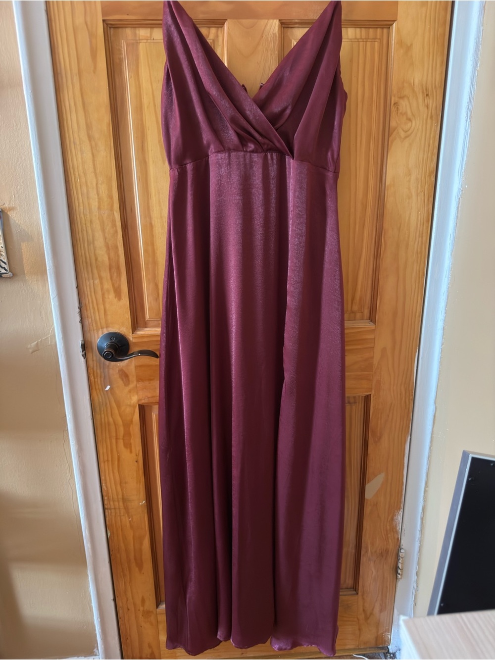 Lulu's Wine V-Neck Satin Maxi Dress